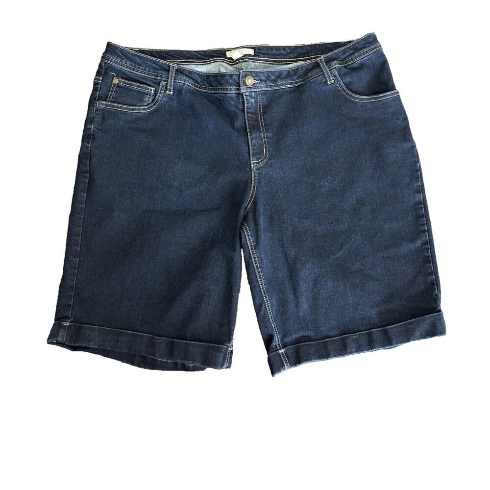 Woman Within Womens Size 22W Zip Up Blue Jean Denim Cuffed Stretch Shorts